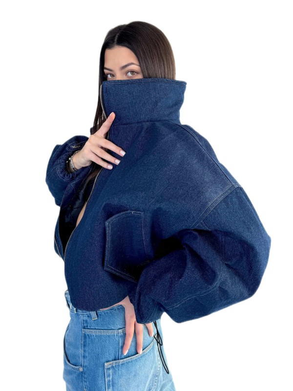 shorty denim bomber in dark blue