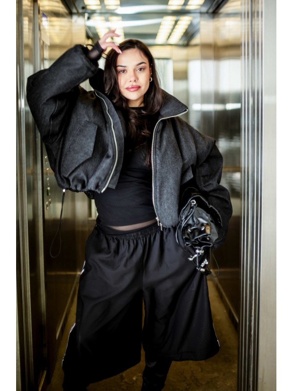 Krótka kurtka bomber denim washed black