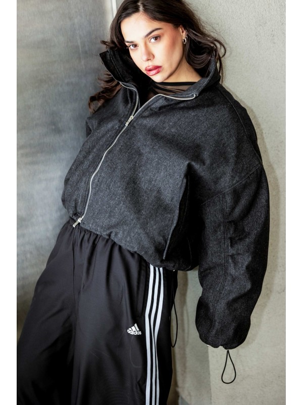 Krótka kurtka bomber denim washed black