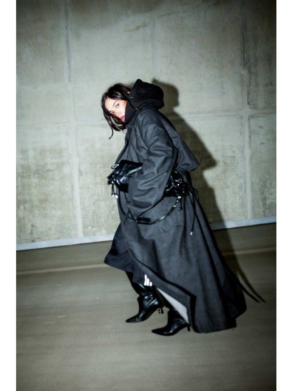 Trencz maxi oversize denim washed black