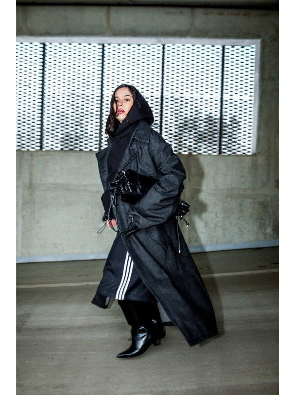 Trencz maxi oversize denim washed black