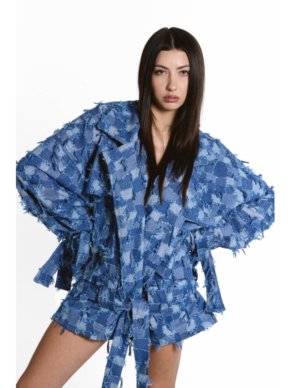 Low waist patchwork denim blazer