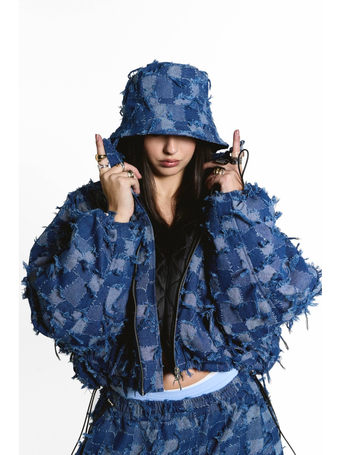 Patchwork denim bucket hat