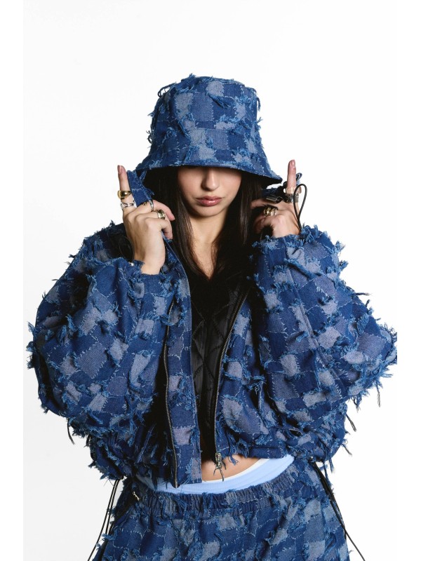 Patchwork denim bucket hat