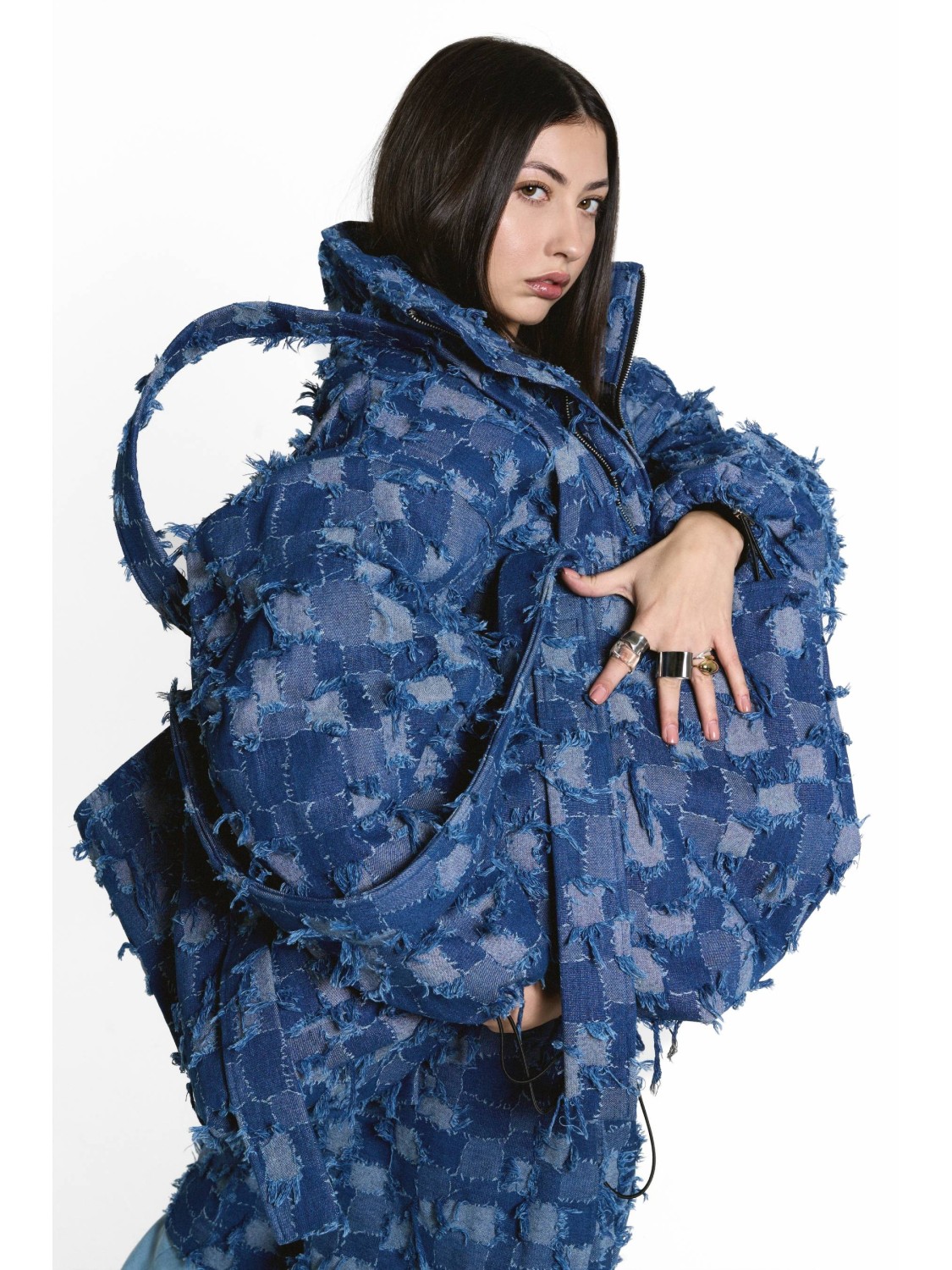 Patchwork denim shopper bag