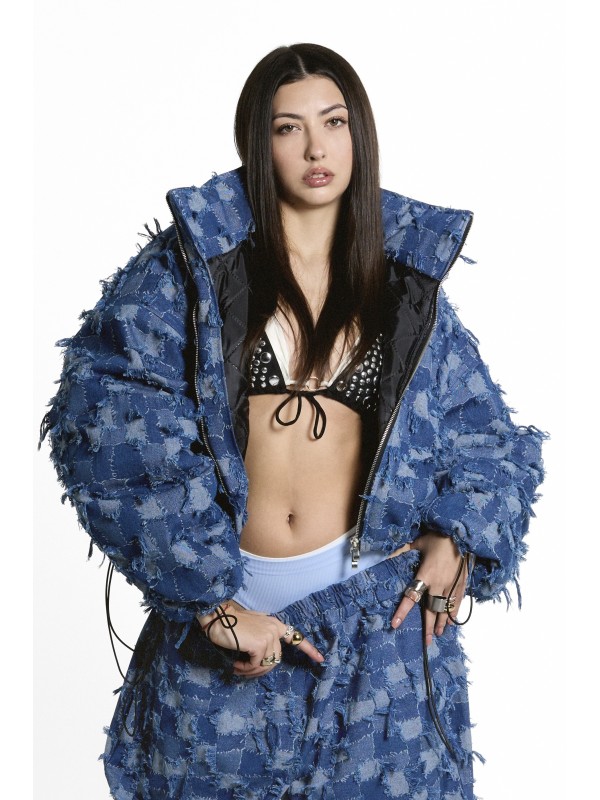 patchwork denim shorty bomber