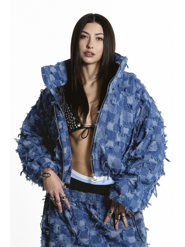 patchwork denim shorty bomber