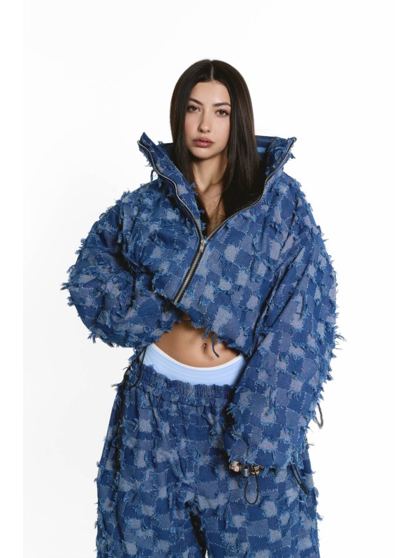 Krótka kurtka bomber patchwork denim