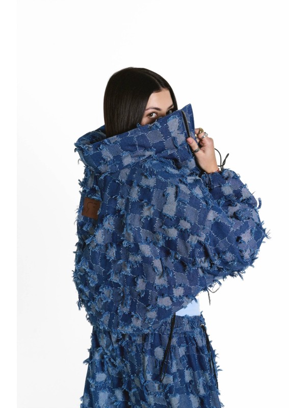Krótka kurtka bomber patchwork denim