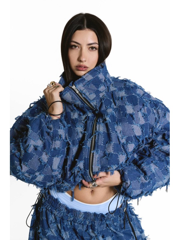 Krótka kurtka bomber patchwork denim