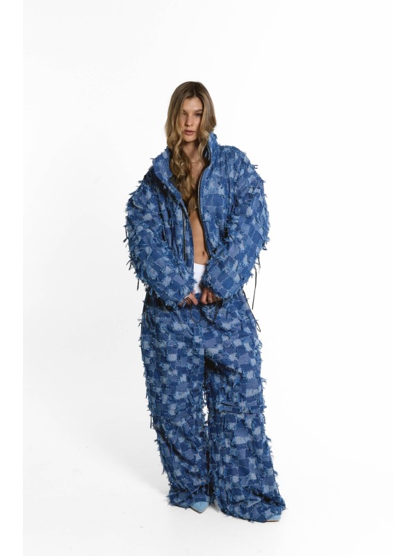 Krótka kurtka bomber patchwork denim