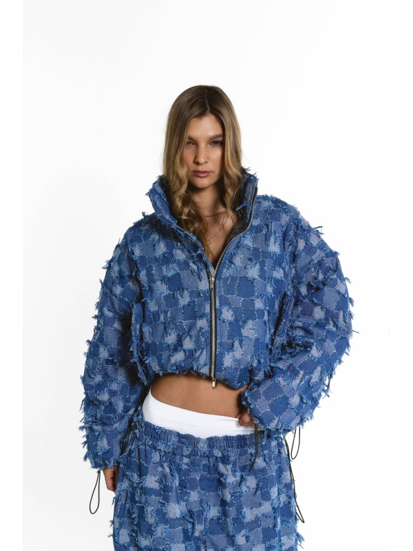 Krótka kurtka bomber patchwork denim