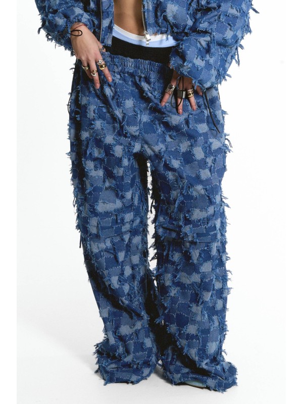 Spodnie / szorty patchwork denim zipper