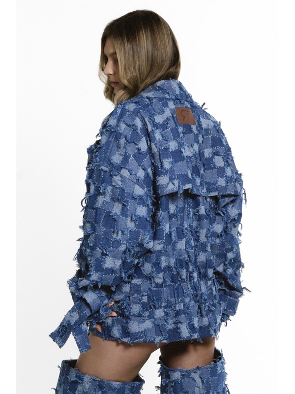 Marynarka z obniżoną talią patchwork denim