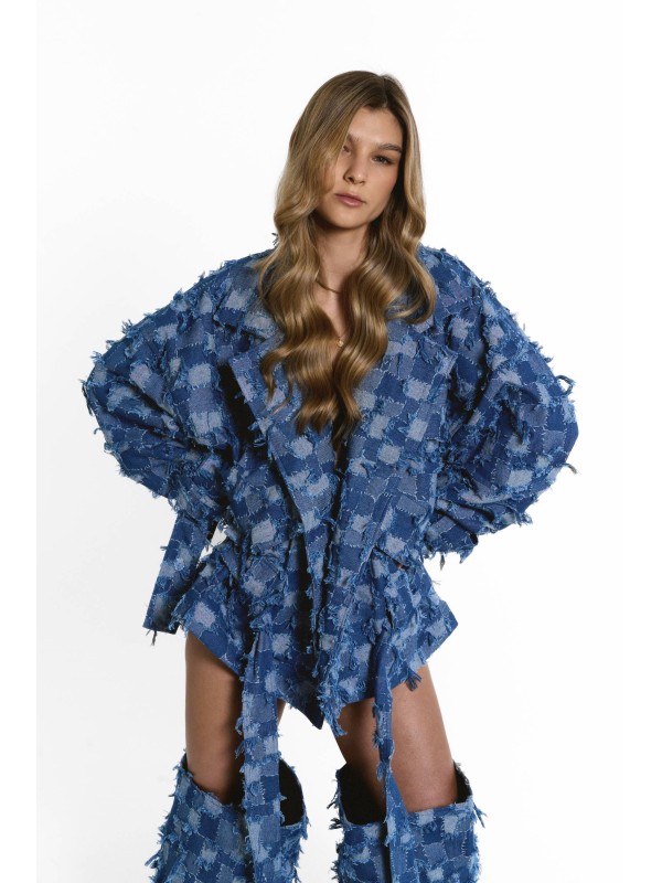 Marynarka z obniżoną talią patchwork denim