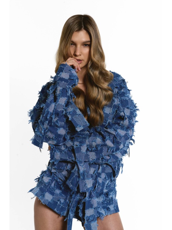 Low waist patchwork denim blazer