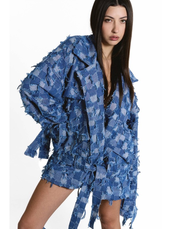 Low waist patchwork denim blazer