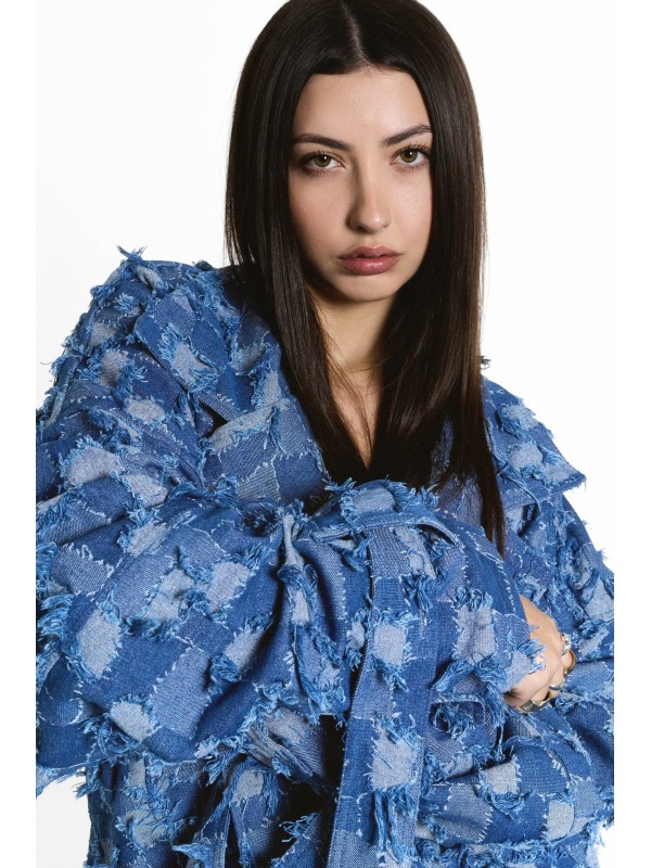 Marynarka z obniżoną talią patchwork denim