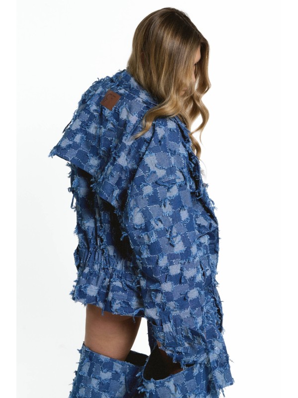 Low waist patchwork denim blazer