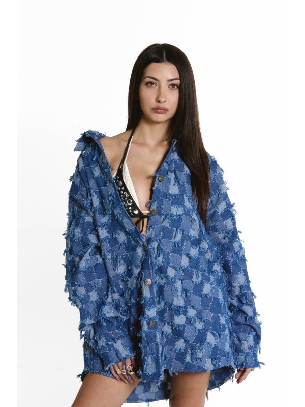 Patchwork denim shirt dress