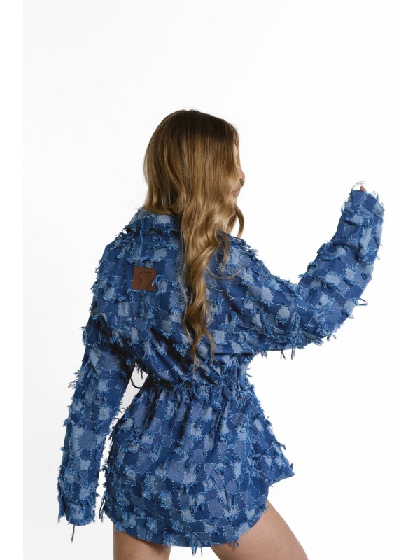 Patchwork denim shirt dress