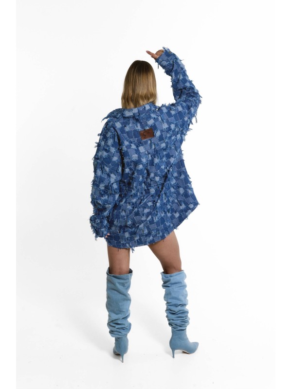 Patchwork denim shirt dress
