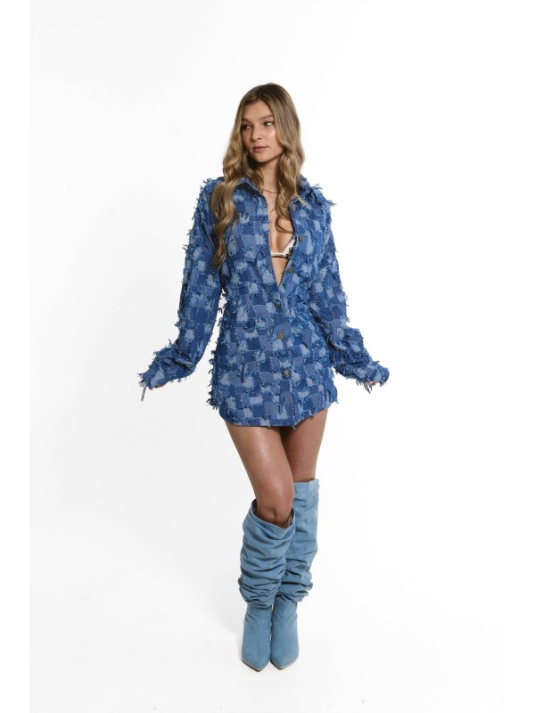 Patchwork denim shirt dress