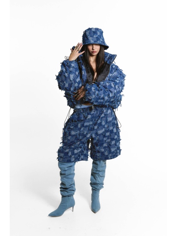 Patchwork denim bucket hat