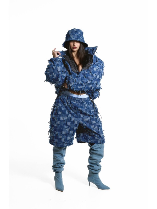Patchwork denim bucket hat