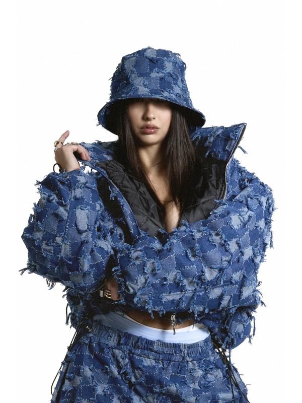 Patchwork denim bucket hat