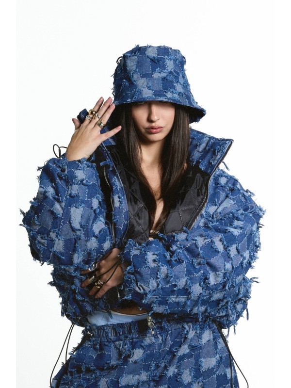 Patchwork denim bucket hat