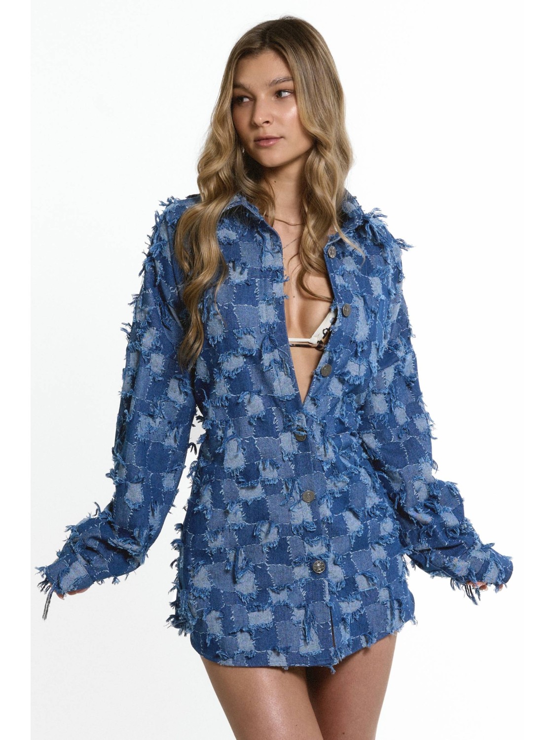 Patchwork denim shirt dress