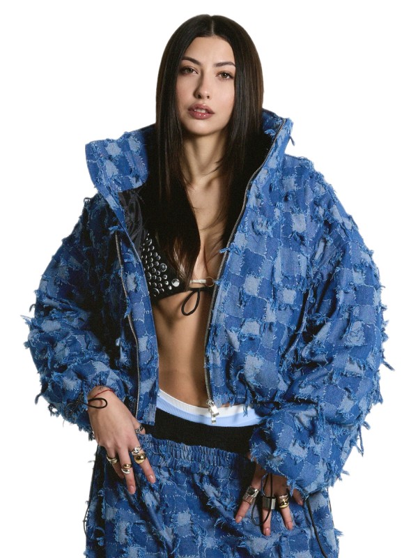 patchwork denim shorty bomber