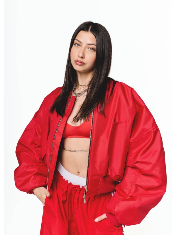 Krótka kurtka bomber cherry red