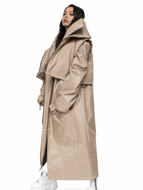 Longline Collar Vest Oversized Parka in mocca