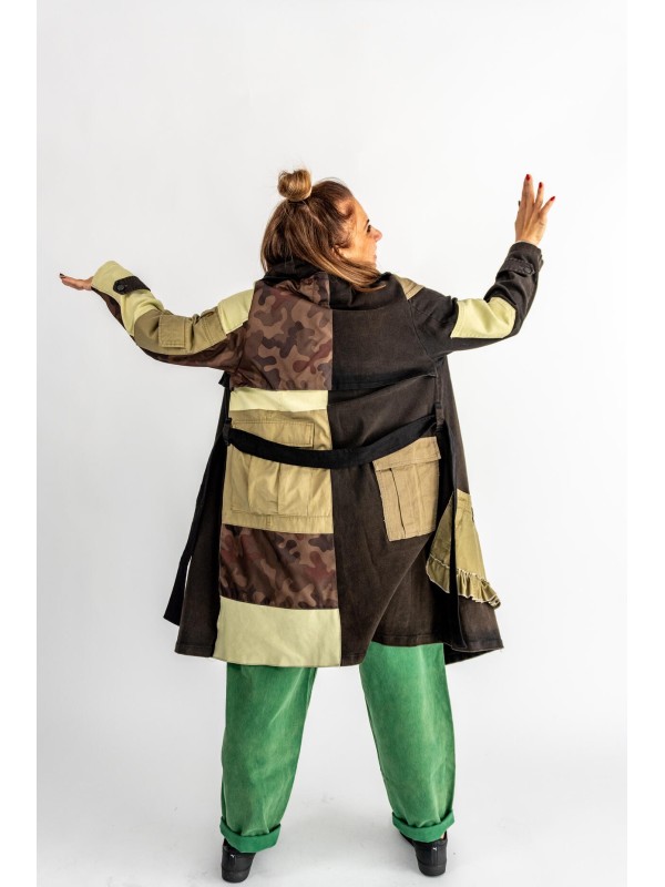 PŁASZCZ TRENCZ PATCHWORK MORO