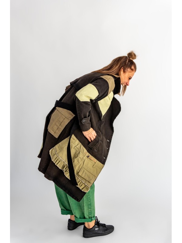PŁASZCZ TRENCZ PATCHWORK MORO