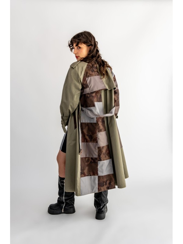 PŁASZCZ TRENCH KHAKI MORO PATCHWORK