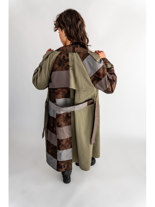 PŁASZCZ TRENCH KHAKI MORO PATCHWORK