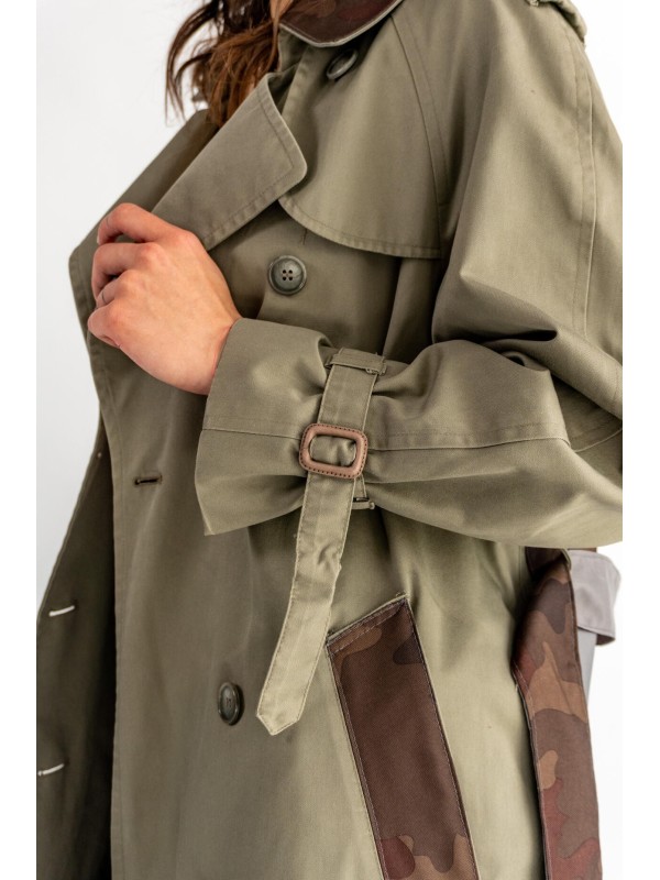 PŁASZCZ TRENCH KHAKI MORO PATCHWORK