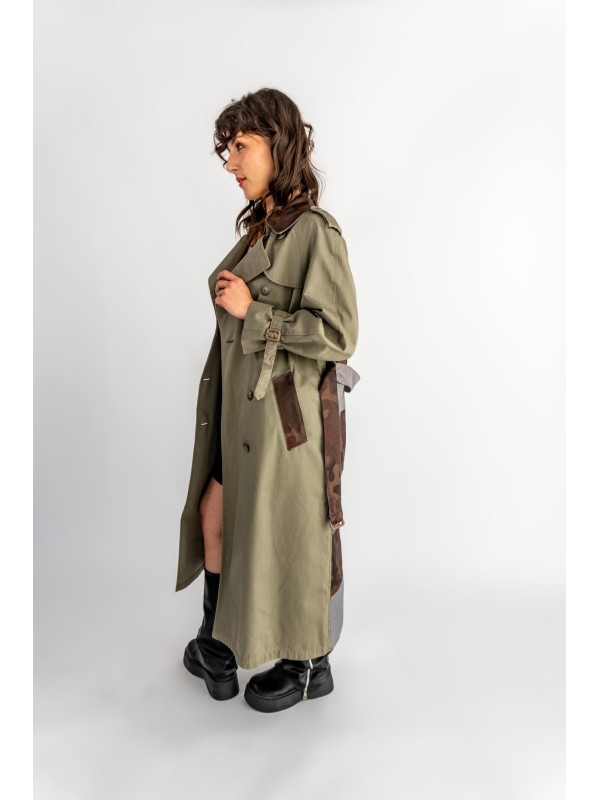 PŁASZCZ TRENCH KHAKI MORO PATCHWORK