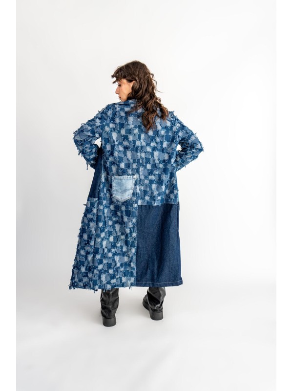 PŁASZCZ JEANS PATCHWORK NIEBIESKI