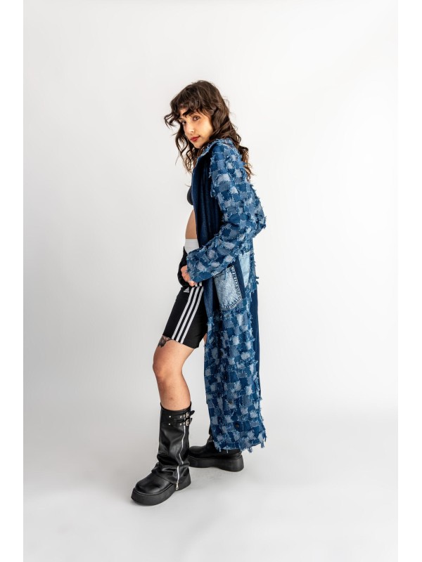 PŁASZCZ JEANS PATCHWORK NIEBIESKI