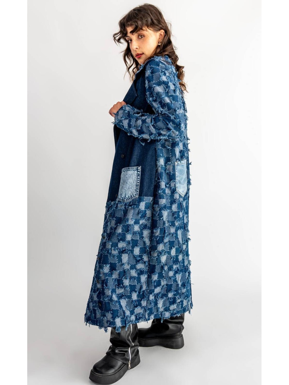 PŁASZCZ JEANS PATCHWORK NIEBIESKI