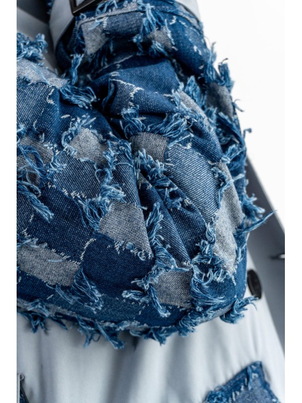 PŁASZCZ TRENCH NIEBIESKI PATCHWORK DENIM