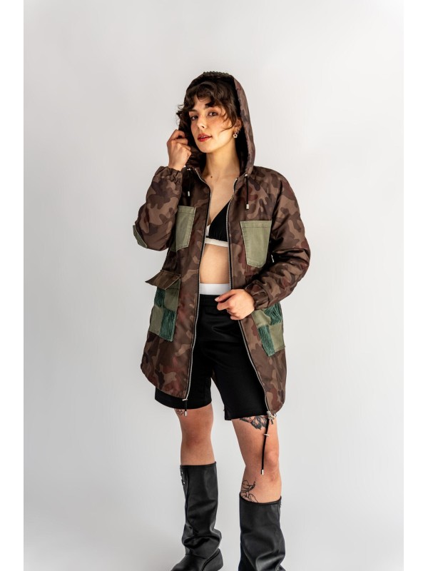 PARKA CAMO KIESZENIE KHAKI DENIM