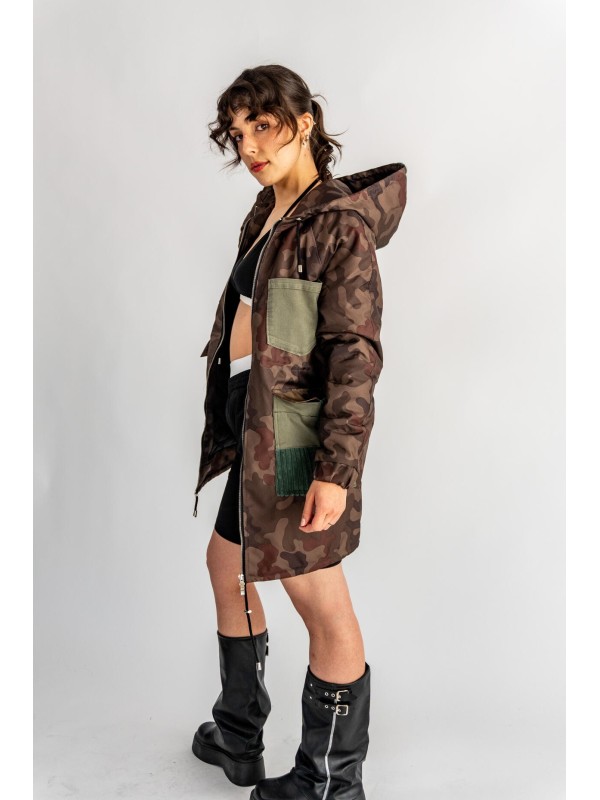 PARKA CAMO KIESZENIE KHAKI DENIM
