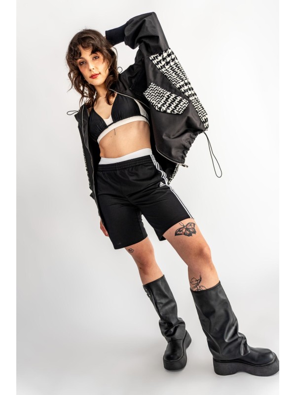 BOMBER HOODIE CZARNA ŁATY WEŁNA
