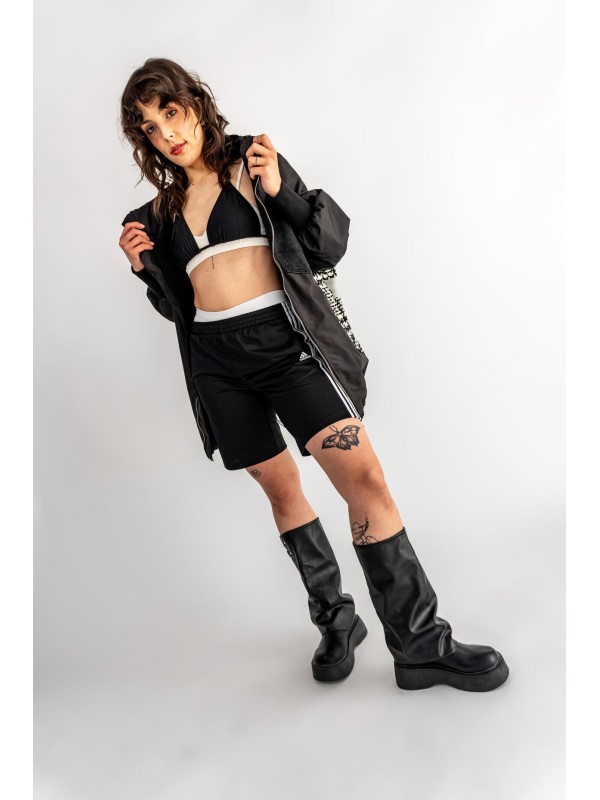 BOMBER HOODIE CZARNA ŁATY WEŁNA