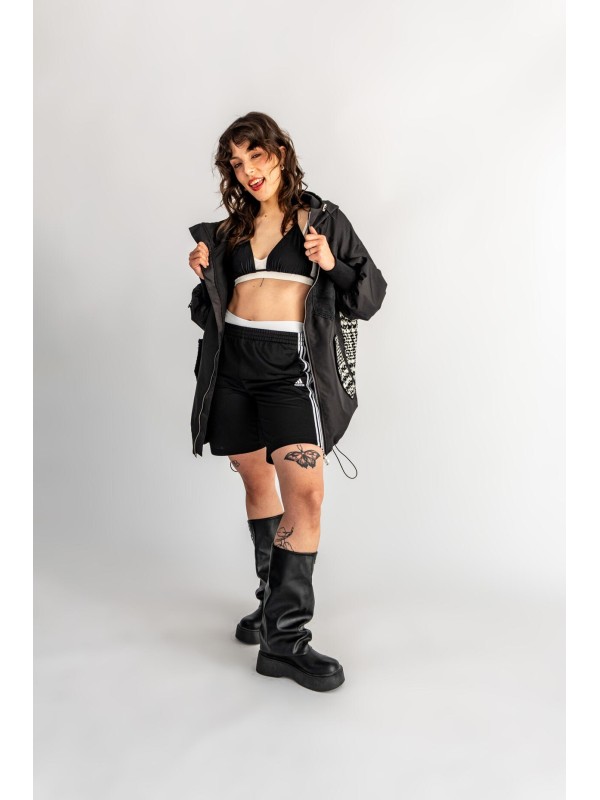 BOMBER HOODIE CZARNA ŁATY WEŁNA